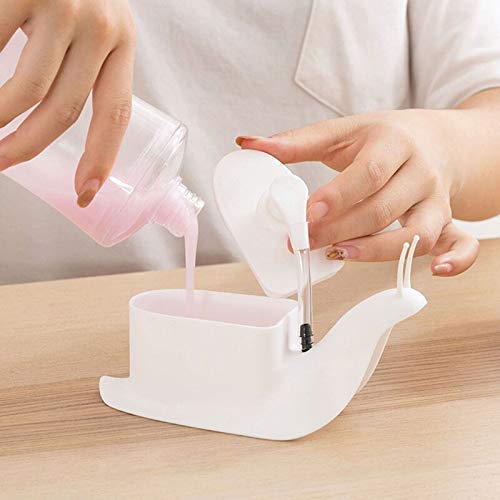 Front view of the refillable snail shape liquid soap pump.