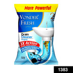 Effective drain cleaner powder shown clearing a clogged kitchen sink with ease.
