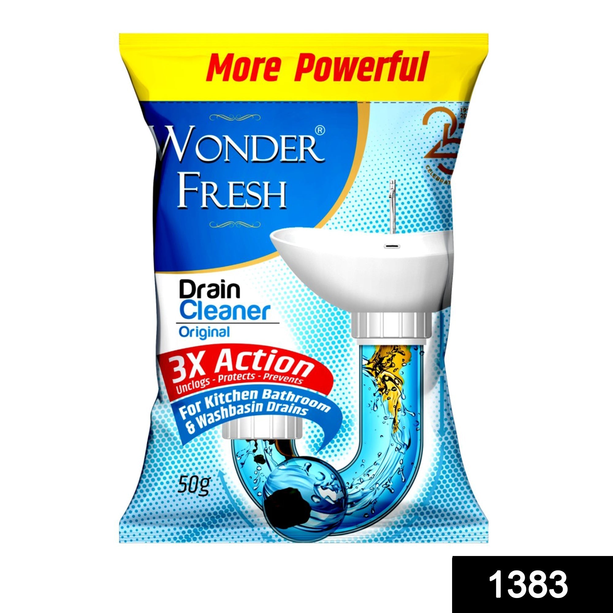 Effective drain cleaner powder shown clearing a clogged kitchen sink with ease.