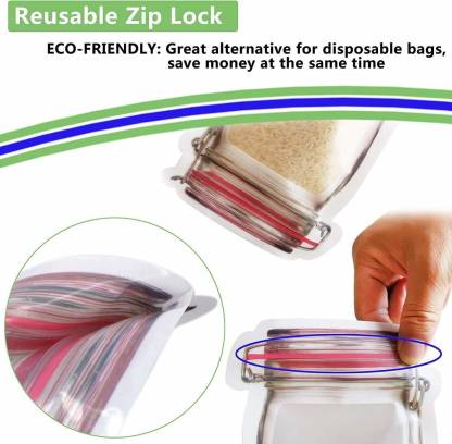 Self-standing jar-shaped pouch with a secure zipper for easy pantry organization.