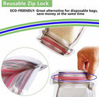 Self-standing jar-shaped pouch with a secure zipper for easy pantry organization.