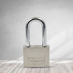 Safelix 60mm solid padlock displaying its compact yet strong size.