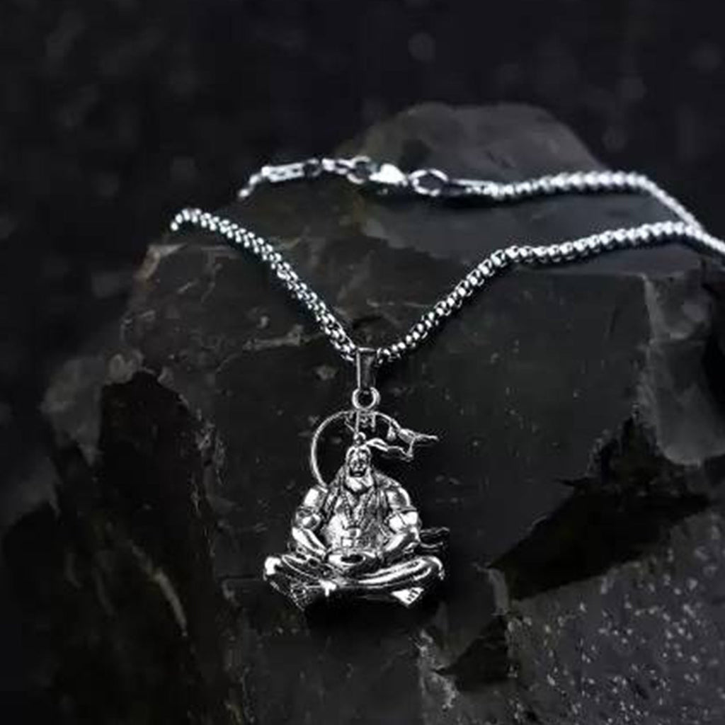Close-up of the Hanuman Pendant, highlighting the intricate details of Bajrangbali.