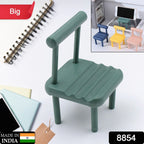 Portable wooden mobile stand in a mini chair design, showing adjustable grooves.