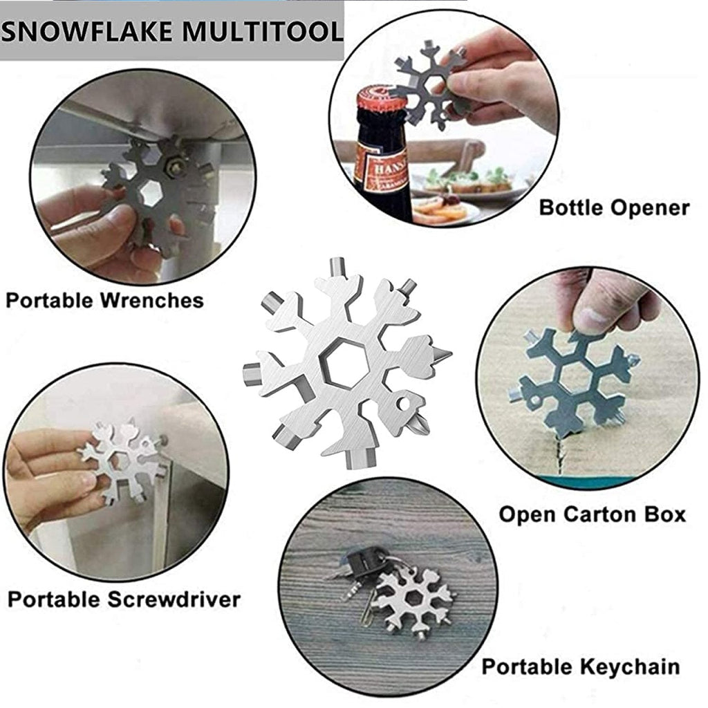 Close-up of the Snowflake Multi-Tool's integrated bottle opener and screwdriver tips.