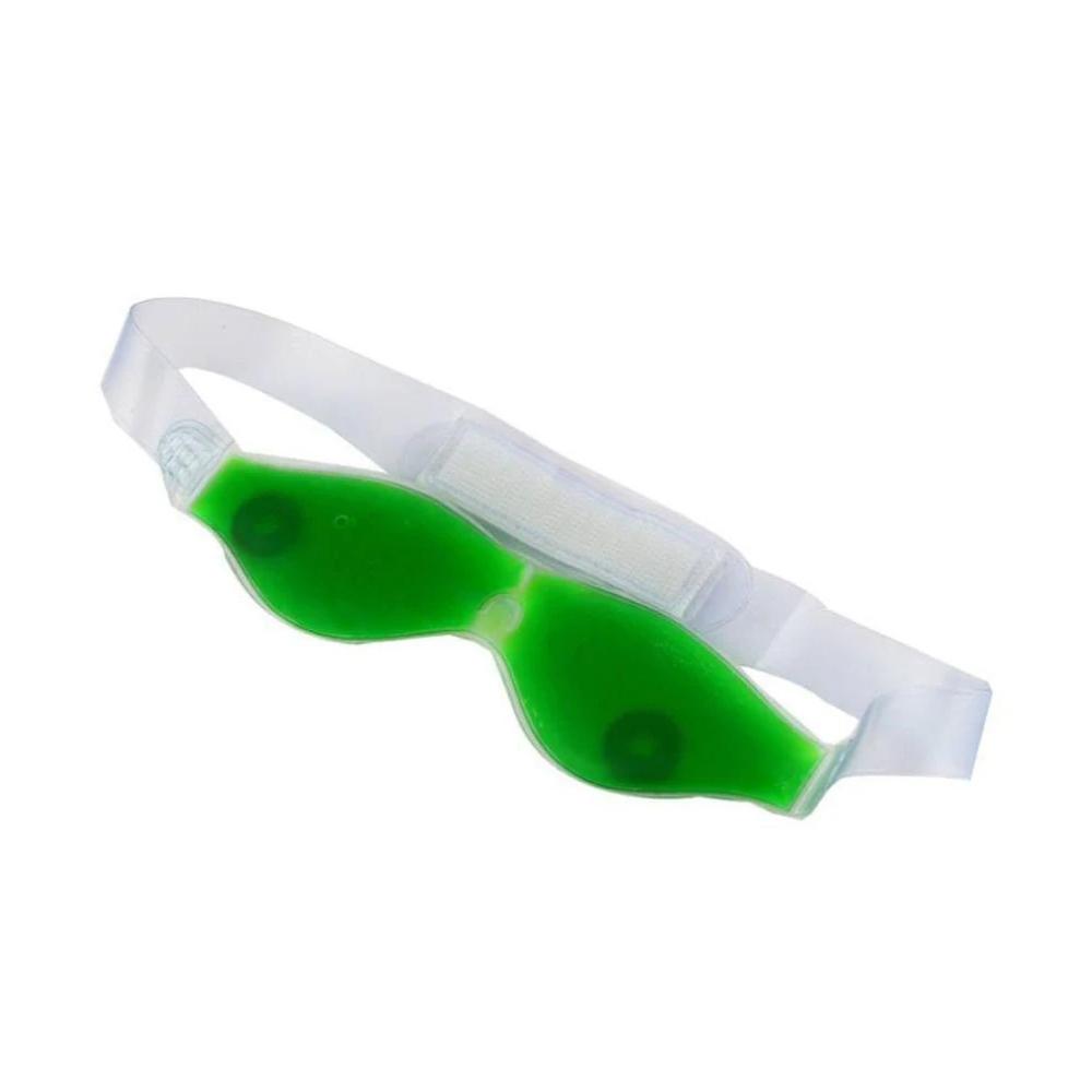 Side view of the reusable cold eye mask, showing its adjustable stick-on straps.