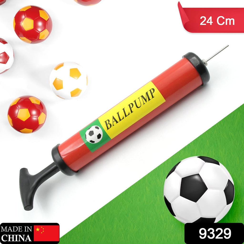 Side view of the portable sports ball pump with its nozzle and ergonomic handle.