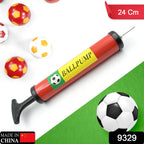 Side view of the portable sports ball pump with its nozzle and ergonomic handle.