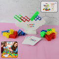 Tumble tower balancing blocks game set with colorful pieces and balance board