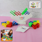 Tumble tower balancing blocks game set with colorful pieces and balance board