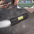Rechargeable mini flashlight with front LED and side COB lantern.