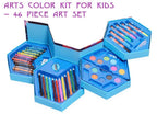 Top-down view of the open drawing kit for children, showing various art supplies.