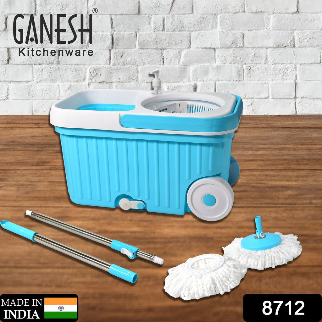 Ergonomic spin mop featuring an auto-fold handle for 360-degree reach.