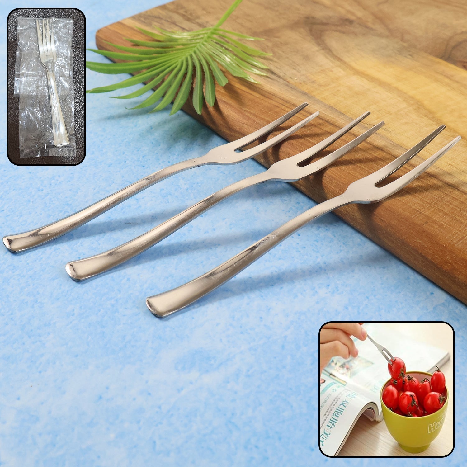 Mini dessert and fruit forks arranged neatly for a fruit platter