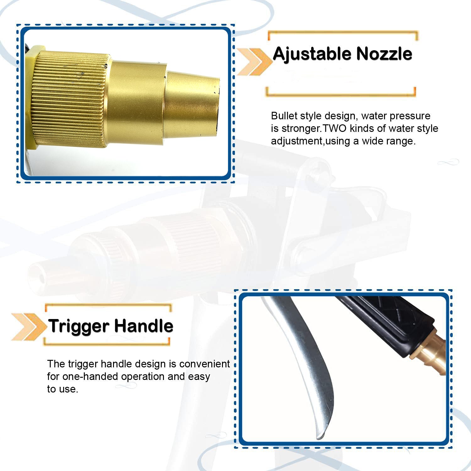 Top view of the stylish gold hose nozzle, perfect for all watering needs.