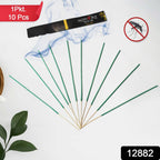 Close-up of burning Herbal Mosquito Agarbatti stick with a wisp of low smoke.