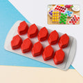 Vibrant silicone ice cube tray with multiple fruit shapes, ready for use.