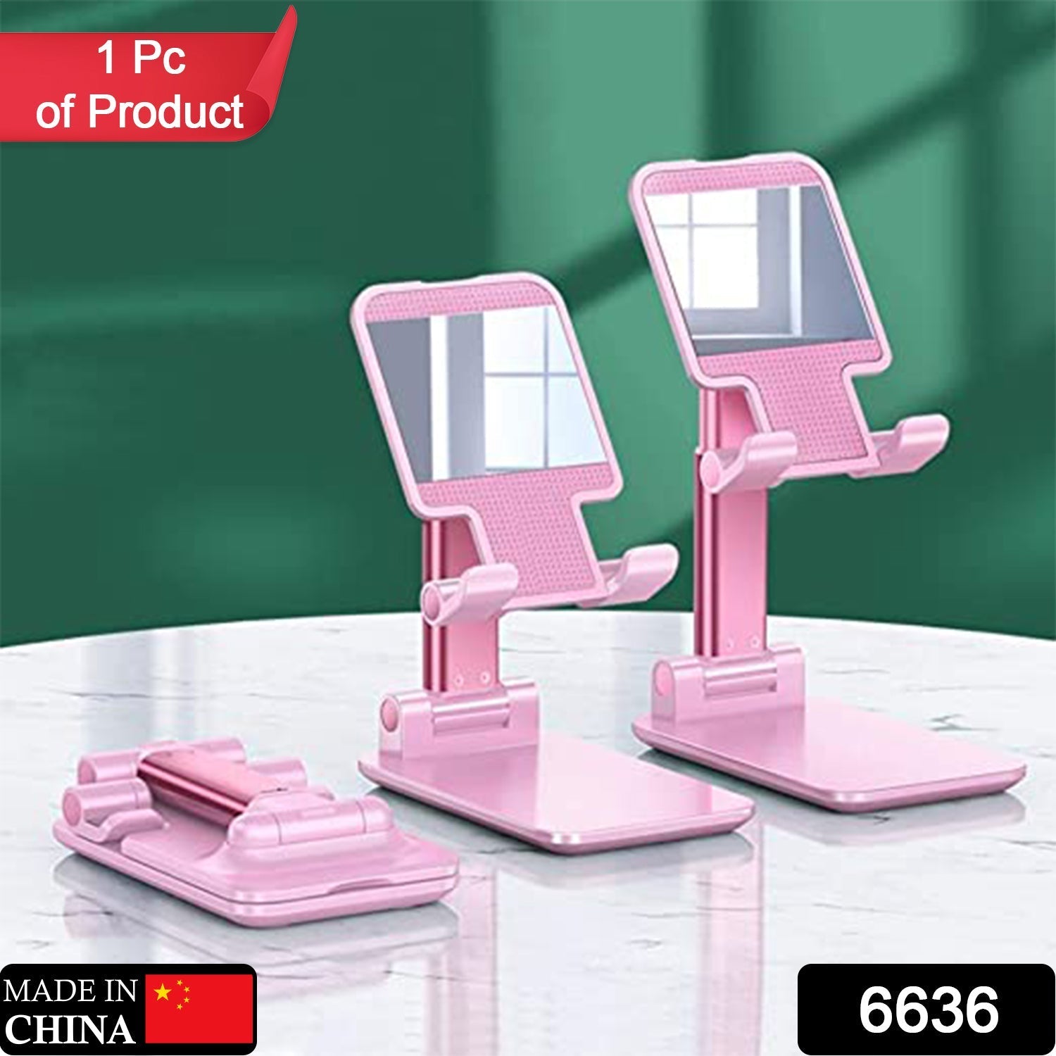 Front view of the mobile holder with an integrated mirror, ready for use.