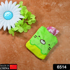 Close-up of the Green Kitty Hot Water Bag showing its plush fabric cover texture.