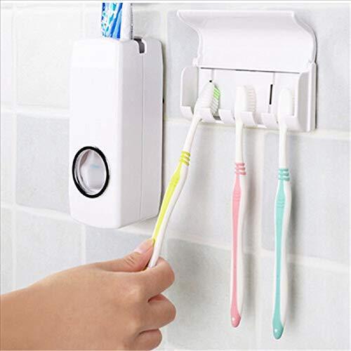 Close-up view of the automatic toothpaste dispenser nozzle, showing a perfect amount of toothpaste.