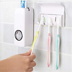 Close-up view of the automatic toothpaste dispenser nozzle, showing a perfect amount of toothpaste.