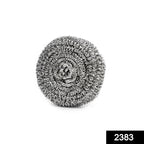 A round stainless steel scrubber designed for effective utensil and kitchenware cleaning.