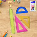 Clear plastic 4-piece geometry set with triangle ruler and protractor