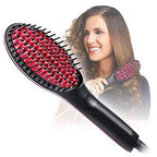 Close-up of the anti-static ceramic bristles and heating plates of the hair styling tool.