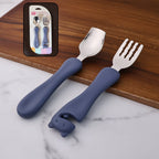 Stainless steel baby spoon and fork set with ergonomic handles