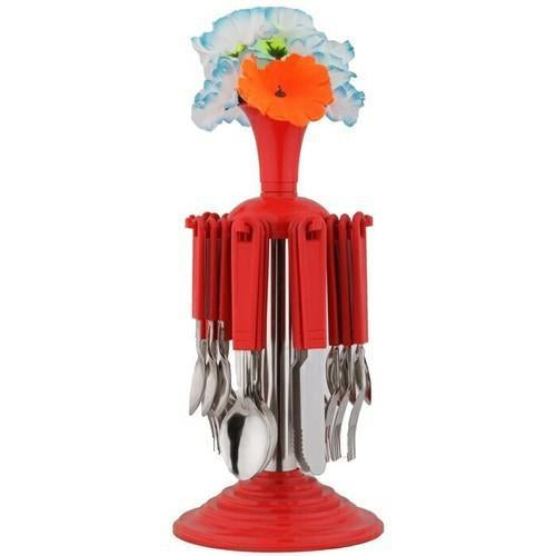 High-quality 24 Pcs cutlery set with stainless steel finish and comfortable plastic handles.