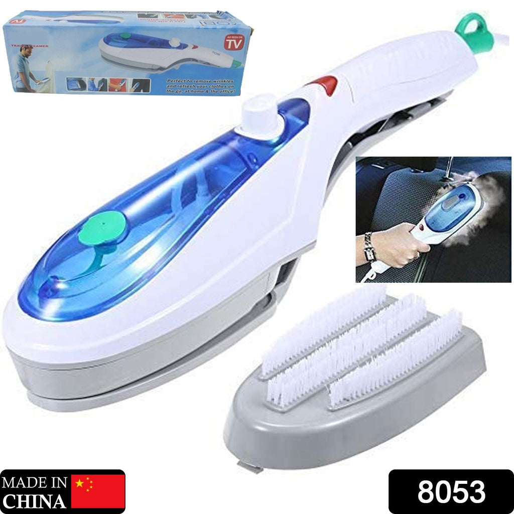 Compact handheld steam iron, ideal for travel and quick touch-ups at home.