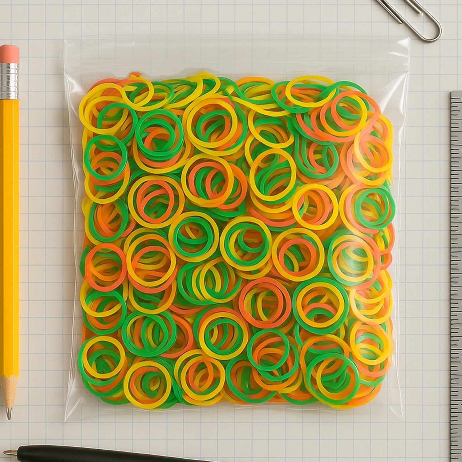 A vibrant pile of assorted elastic rubber bands ready for various tasks.