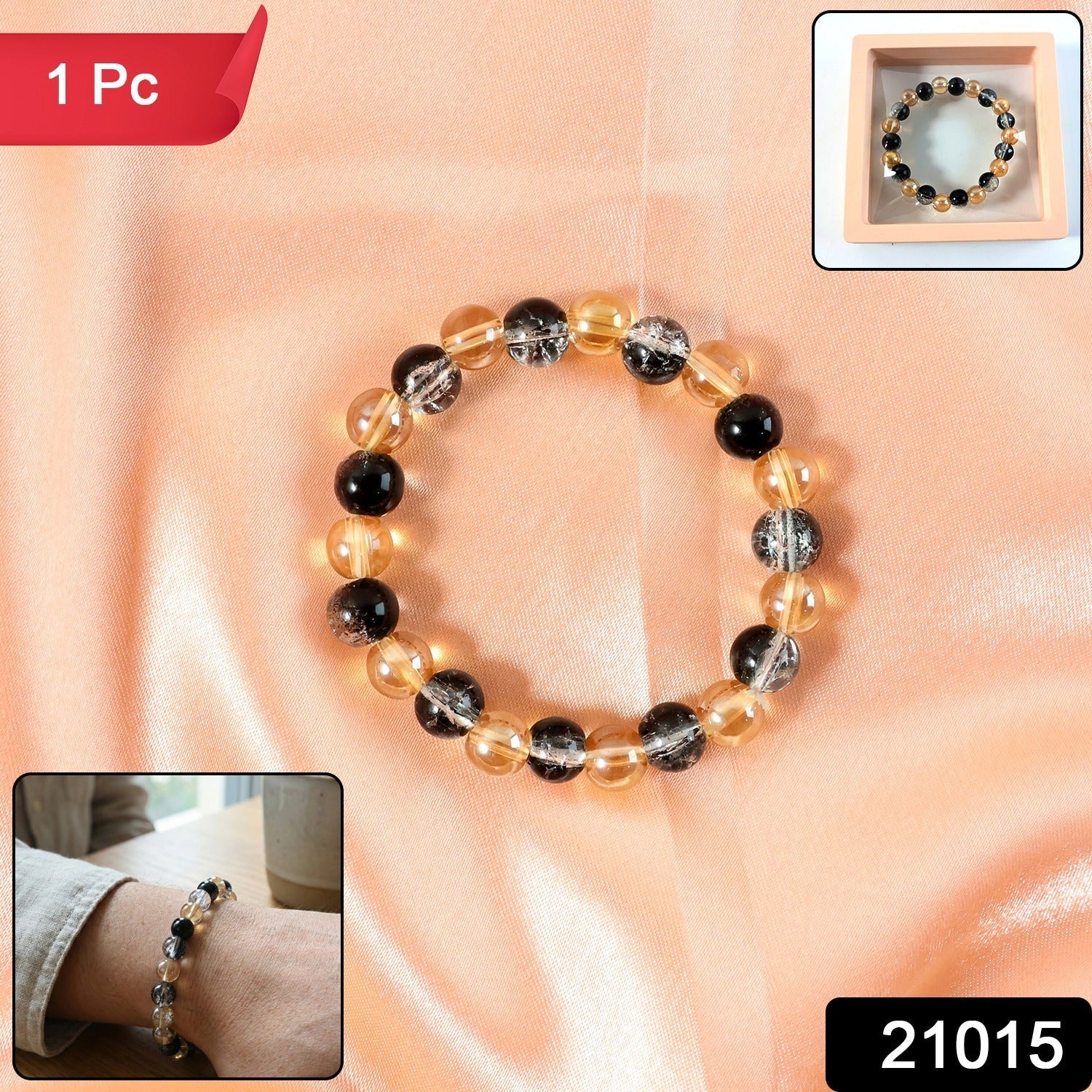 Dual-Tone Crystal Beaded Stretch Bracelet styled on wrist showcasing elegant sparkle