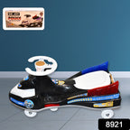 Side angle of Police Ride-On Toy Car showing steering wheel and realistic police design