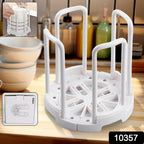 Detachable plastic bowl holder components laid out, showcasing space-saving design.