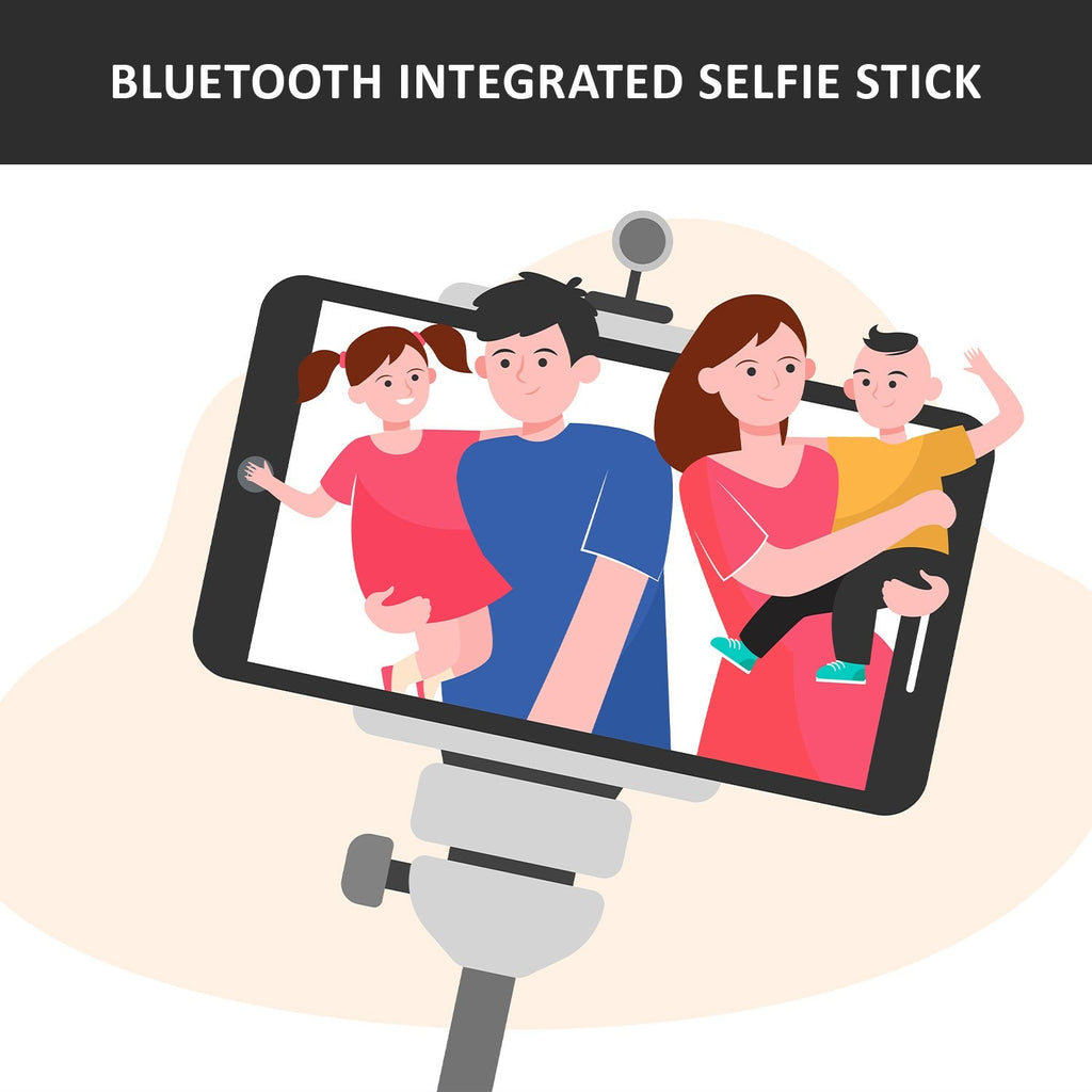 Fully extended Bluetooth selfie stick holding a smartphone for wide-angle photos.