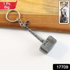 Detailed close-up of metal hammer shape keychain design