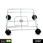 Empty square stainless steel oil stand showcasing its sleek and compact design.