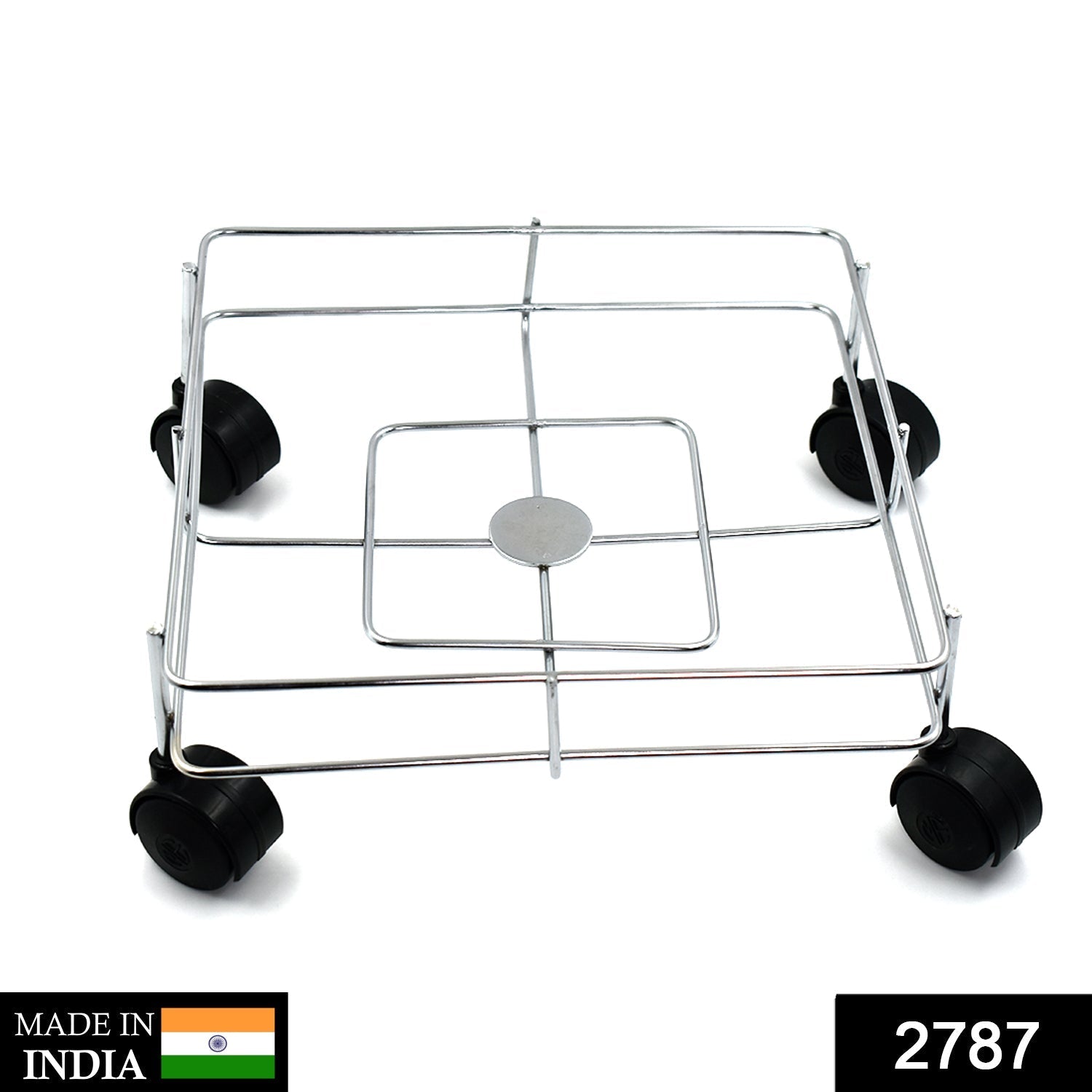 Empty square stainless steel oil stand showcasing its sleek and compact design.