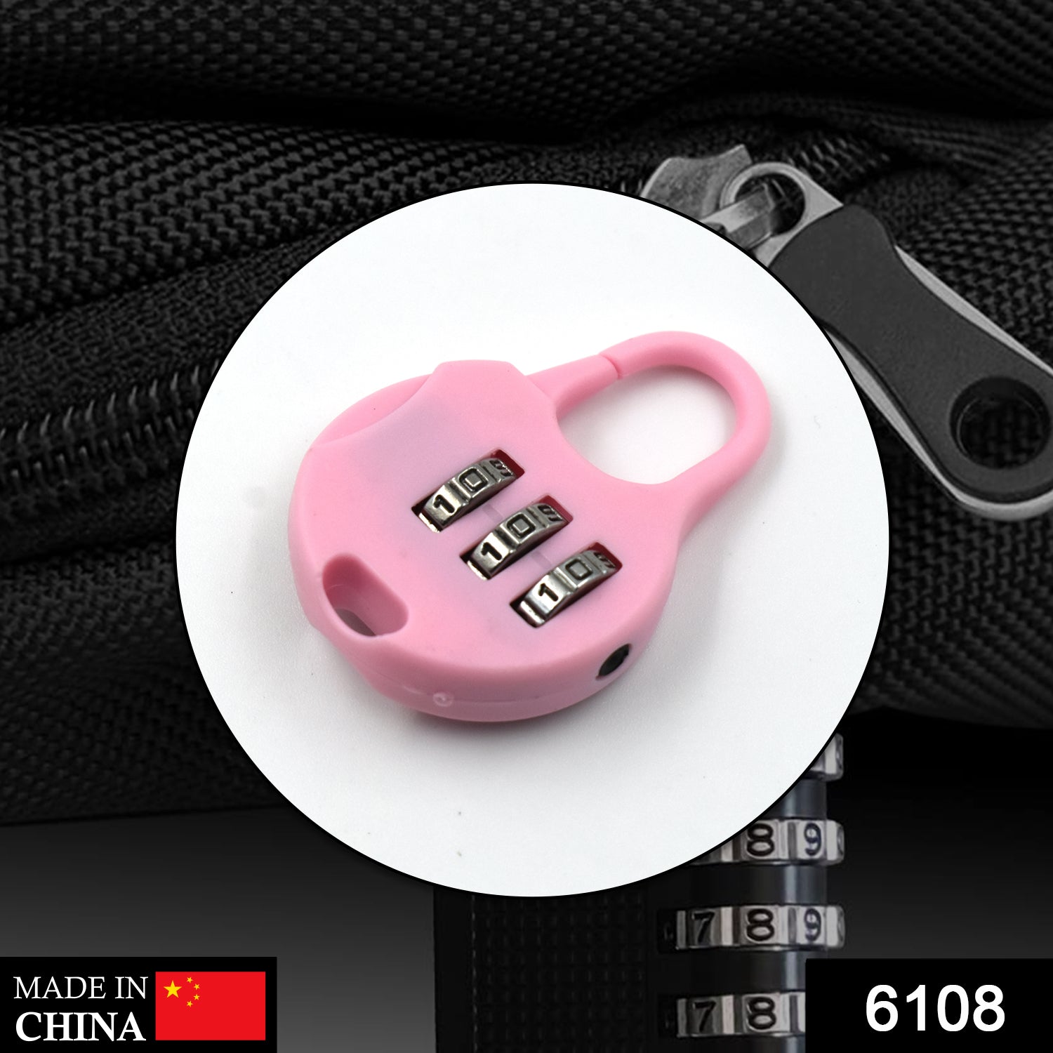 Close-up of the 3-Digit Zipper Lock showing its secure combination mechanism.