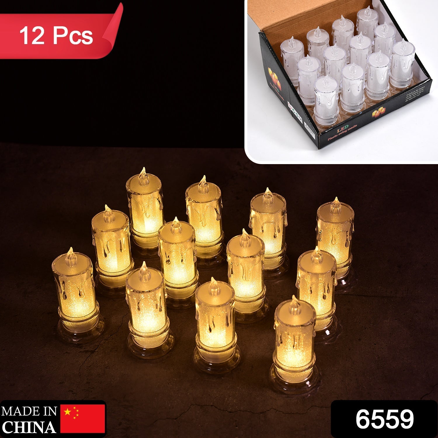 Arrangement of twelve Melted Design Flameless Candles showcasing their realistic melted wax effect.