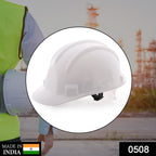 Front view of an anti-smashing construction helmet, highlighting its robust design and protective features.