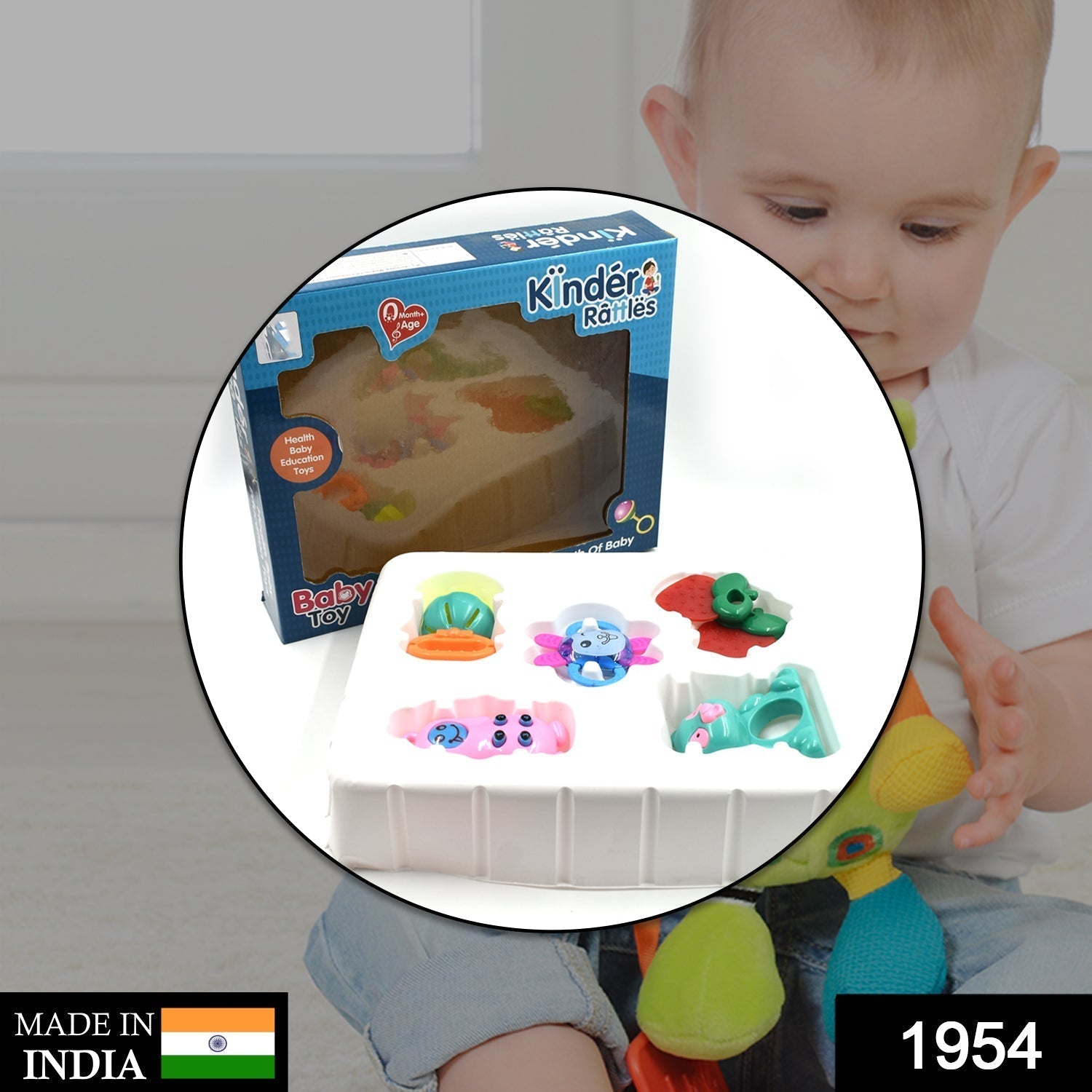 Vibrant baby rattle with engaging design for infant playtime and sensory development.