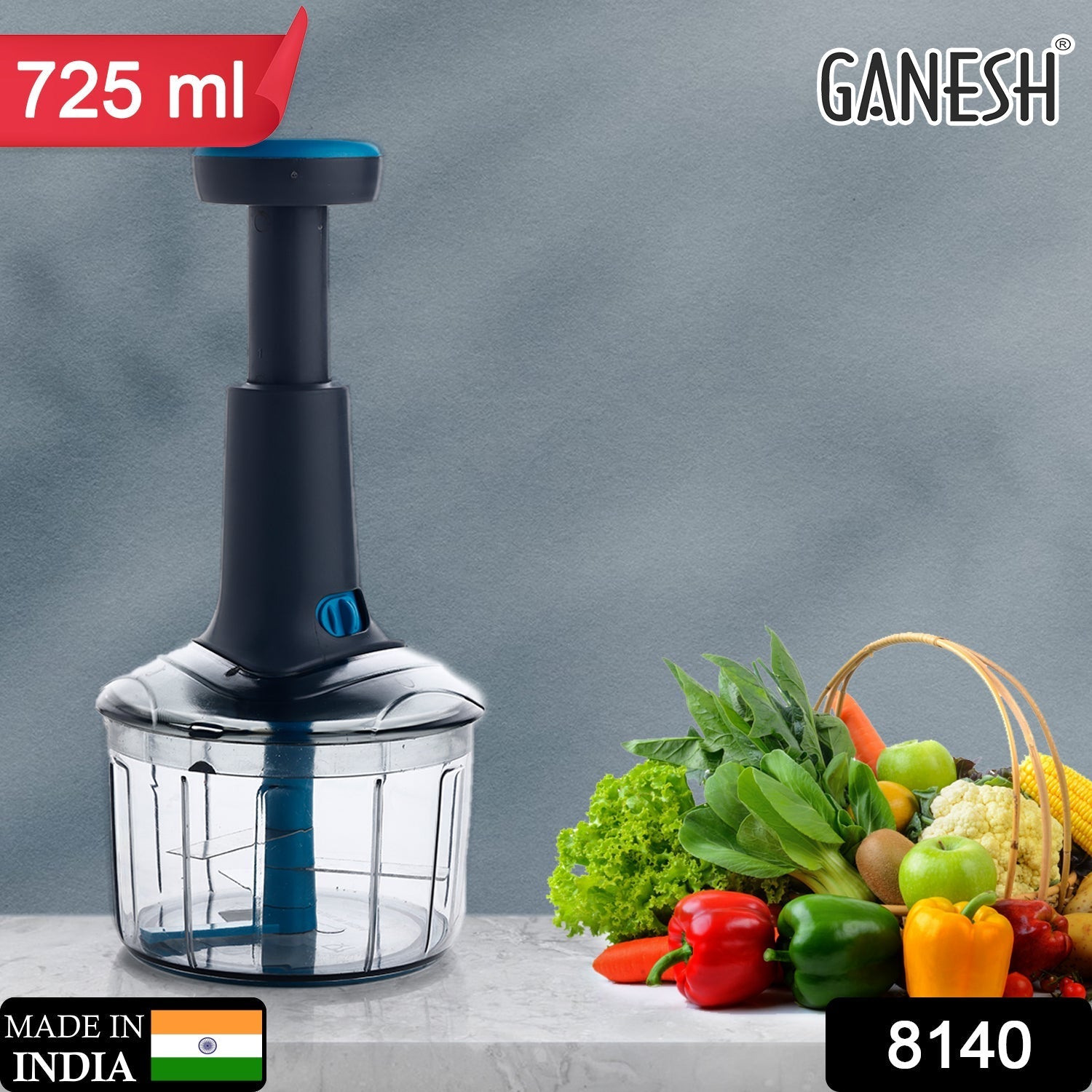 Close-up view of Ganesh Push Chopper sharp stainless steel blades