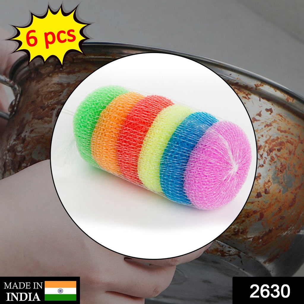 Set of durable plastic and nylon scrubbers, ideal for various household cleaning tasks.