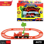 Overhead view of the World Express toy train set with locomotive and tracks.