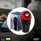 Mini car trash can shown from the front, fitting a cup holder.