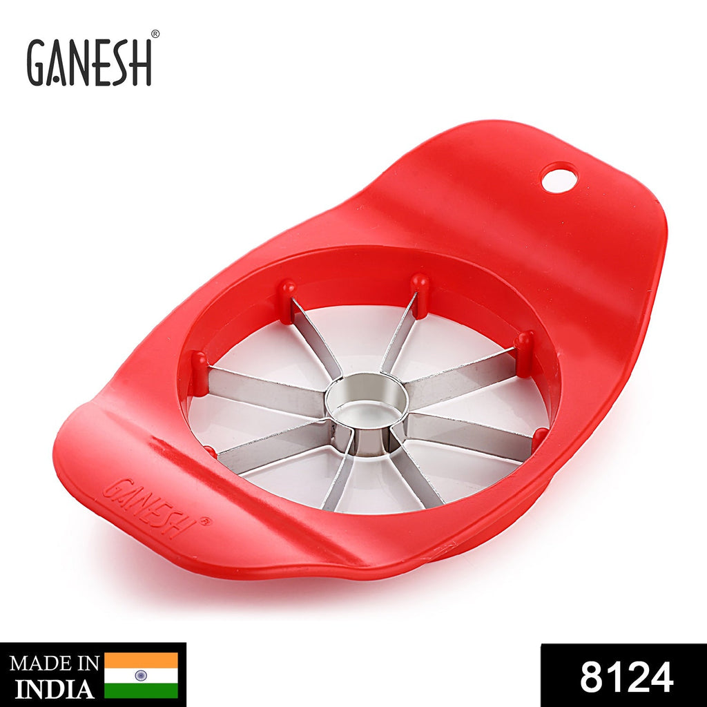 Top-down view of the Ganesh Apple Cutter, highlighting its stainless steel blades.