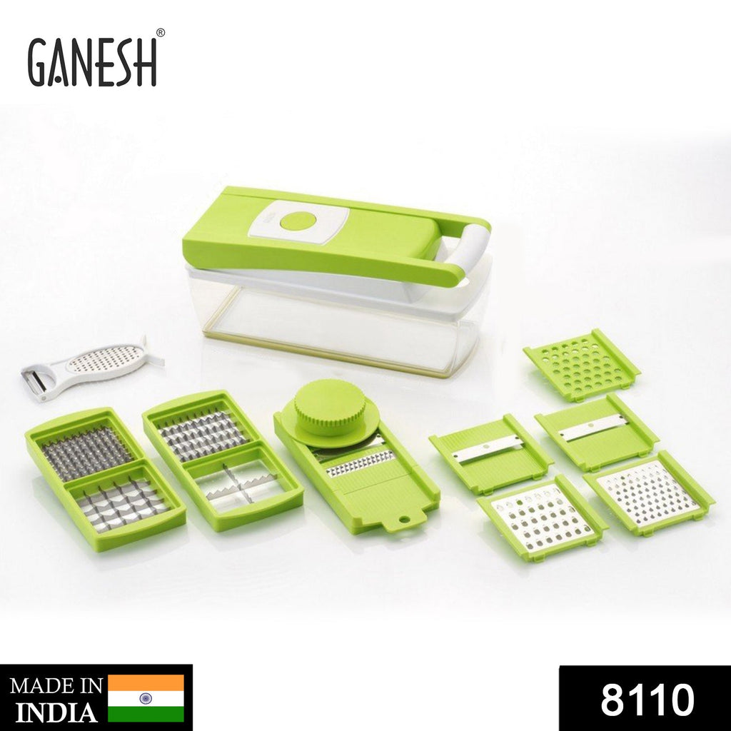 Multi-functional food chopper by House of Sensation, demonstrating different cutting attachments.