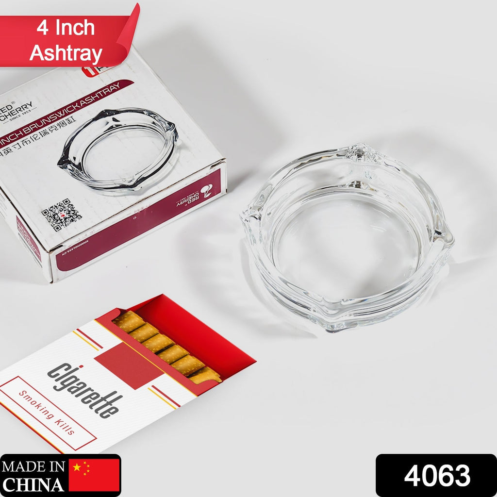 Elegant round glass ashtray, perfect for adding sophistication to any home or office.
